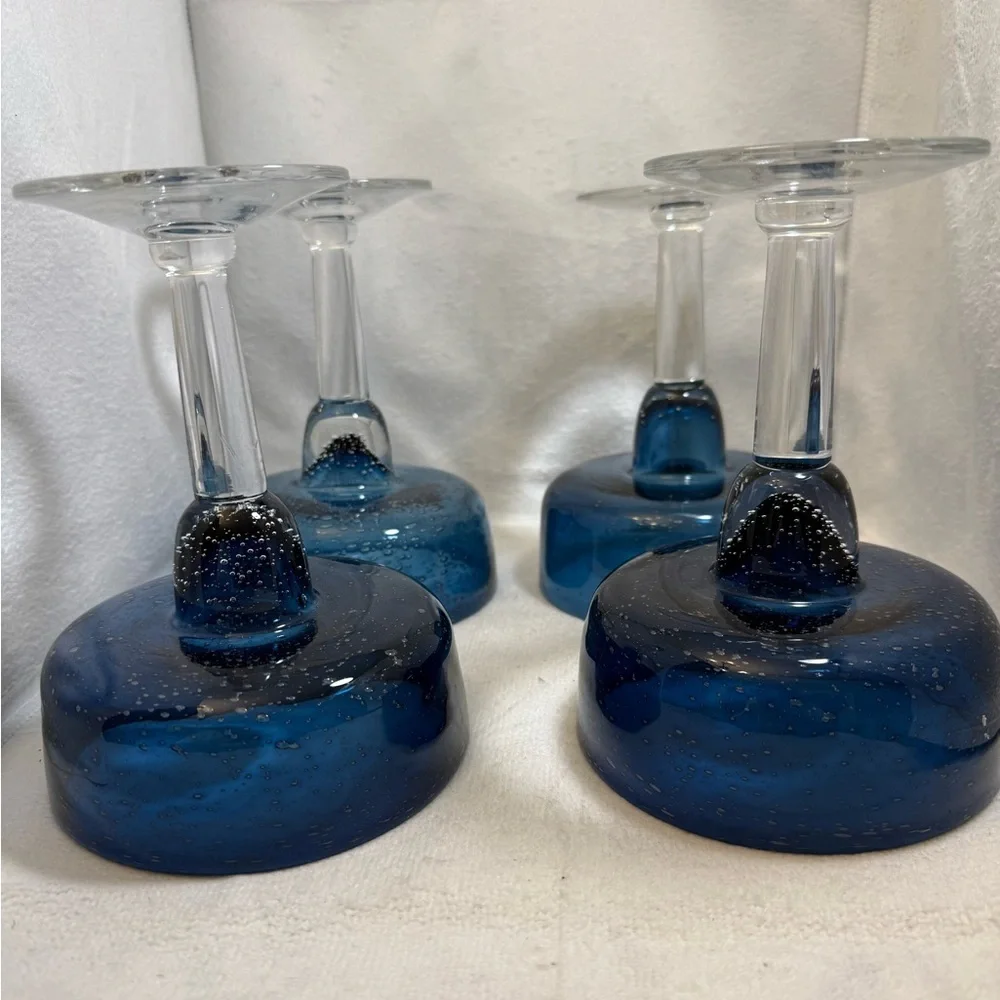 Vintage margarita bar glasses cobalt, and clear blown glass bar kitchen serving